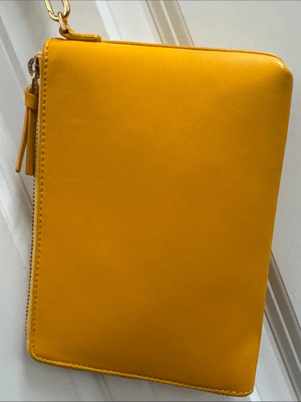 Tory Burch Mustard Yellow Leather Wristlet with Logo